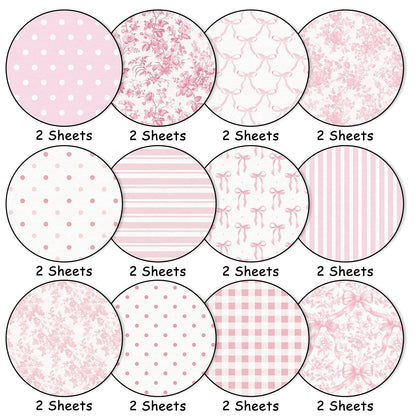 FYSUIMU 24 Sheets Pink Bow Floral Pattern Paper Chinoiserie Scrapbook Specialty Paper Double Sided Craft Papers for DIY Card Making Photo Album Decor, 11.8 x 11.8 Inch