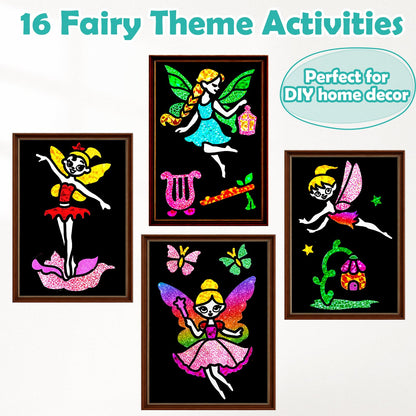 FUNNYB&G Foil Art Craft Kit for Girls 4-10 Years Old: Mess-Free & No-Glue, Create 16 Sparkly Fairy Pictures – Perfect Travel Toy & Birthday Gift for Kids（Fairy）