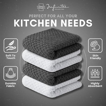 Infinitee Xclusives Premium Dish Cloth 100% Cotton 12 x 12 Inches |Pack of 4|