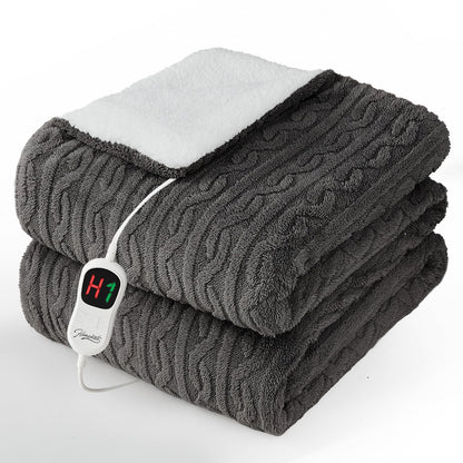 Homemate Electric Heated Blanket Twin - 62"x84" Heating Bed Blankets Throw with 10 Heating Levels 8 Hours Auto Off Fast Heating Over-Heated Protection Ultra Soft Warm Flannel ETL Certified Grey