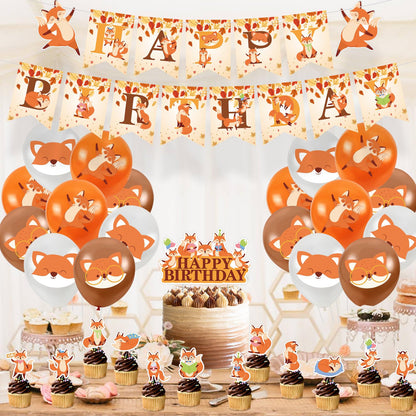Fox Woodland Animal Birthday Party Supplies - Forest Animal Theme Decorations Kit With Cupcake Toppers, Balloons