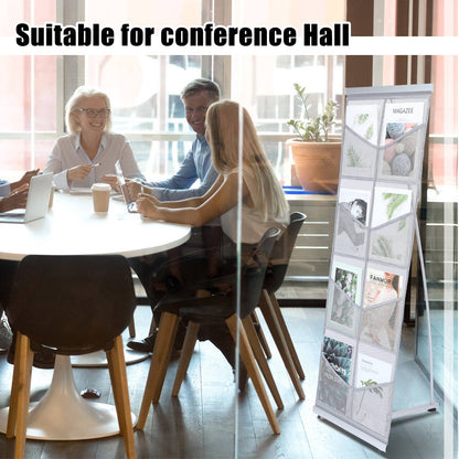 Outus Mesh Literature Brochure Holder with 8 Pocket Portable Magazine Display Roll Up Magazine Rack Lightweight Floor Standing Catalog Office Brochure Display Stand for Business Trade Shows
