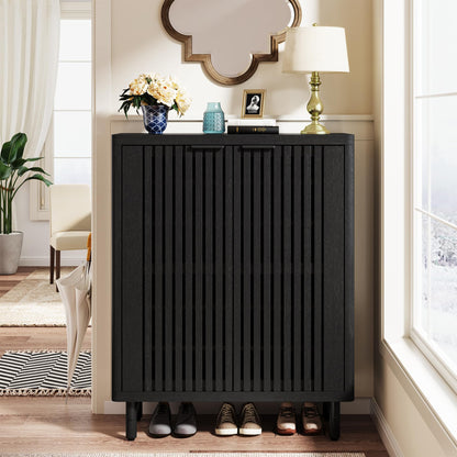 Tribesigns 6-Tier Shoe Cabinet with Louvered Doors, Large Wooden Shoe Storage Cabinet with Adjustable Shelves, Modern Freestanding Shoe Organizer Cabinet for Entryway, Hallway (Black)