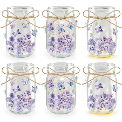 Cinrobiye 6 Set DIY Mason Jar Lantern Craft Kit with LED Lights, Butterfly & Flower Decorations, Handmade Table Centerpiece Decor for Home Party Wedding Craft Lovers