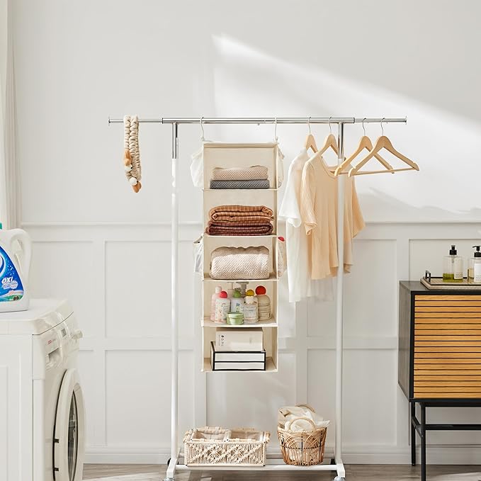 MAX Houser 5 Shelf Hanging Closet Organizer, Space Saver, Cloth Hanging Shelves