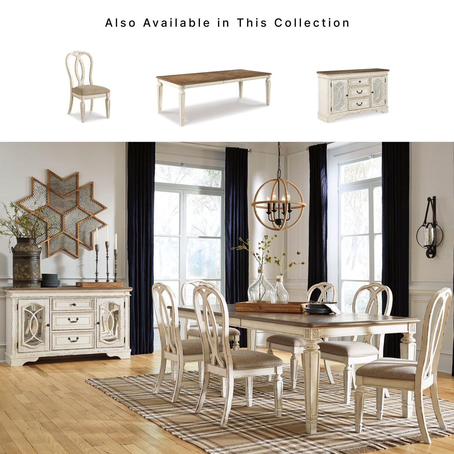 Signature Design by Ashley Realyn French Country Ribbon Back Dining Chair, 2 Count, Chipped White
