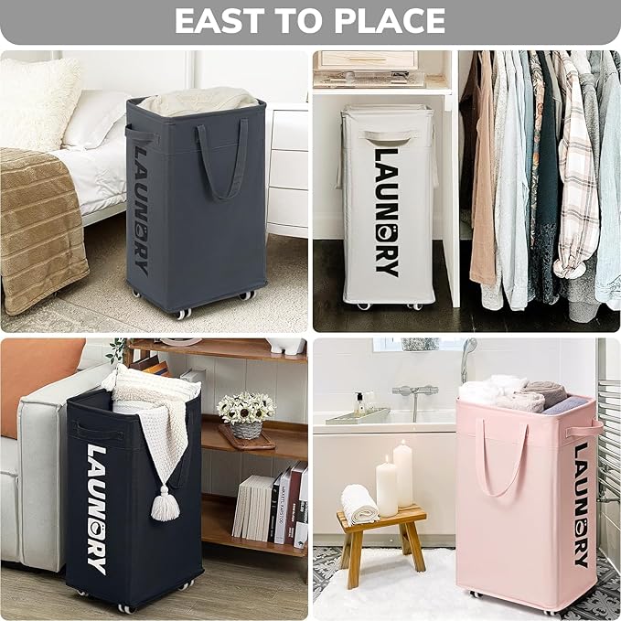 Goodpick Laundry Basket with Wheels, Laundry Hamper with Removable Wash Bag