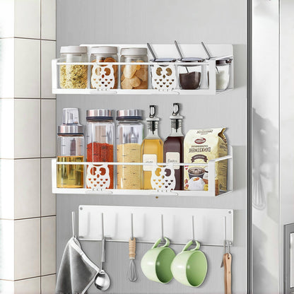 HCBaoXGui Magnetic Spice Rack,Magnetic Shelf for Fridge,Spice Organizer,Fridge Organizer,Kitchen Storage Organization with Magnetic Hooks,Owl Home Decor(White)