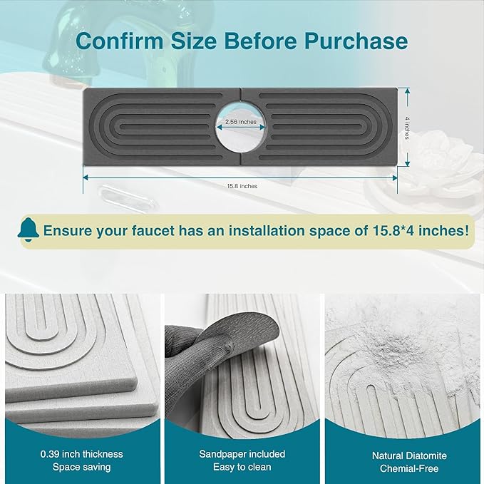 Faucet Mat for Kitchen Sink, Stone Drying Mat for Kitchen Counter, Stone Mat