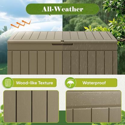 Flamaker Outdoor Storage Box 80 Gallon Resin Waterproof Deck Box Delivery Box with Wood Texture Large Storage Bin for Patio Cushions (Light Brown)