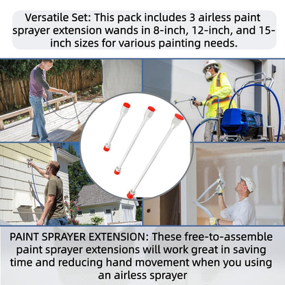 3 Packs Airless Paint Sprayer Extension Wands (8/12/15 inch) with Red Guard | Universal Fit for Graco, Wagner & Titan Sprayers | Durable Multi-Size Painting Pole Kit