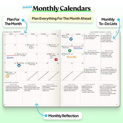 Roterunner Purpose Planner Notebook B5 7.5”x9.8” 12 Month Undated 2026 Daily Weekly and Monthly Productivity Goal Setting Tool for Work Home ADHD Planner for Adults Self Care Journa (Black)