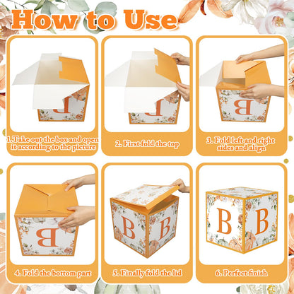 AmazingSpark 4 Pcs Little Pumpkin Baby Shower Boxes with Letters Fall Pumpkin Candy Box Decor with Letters Blocks Baby Shower Centerpiece for Party Backdrop