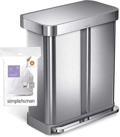 simplehuman Code H 60 Count, Dispenser Pack Custom Fit Liners, Drawstring Trash