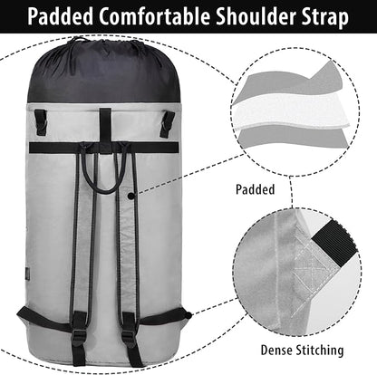 BeeGreen Grey-Laundry-Bag-Backpack-Extra-Large-Heavy-Duty, 125L Portable Travel