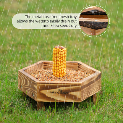 MIXXIDEA Ground Bird Feeder for Outdoors, Wooden Mesh Seed Tray for Bird Feeders, Great Attracting Garden Yard Decoration for Wild Birds Squirrels Chicken Dove, Brown