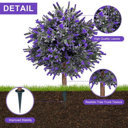 Set of 2 Artificial Lavender Boxwood Topiary Ball Bush for Outdoor with Ground Spike 24.5", UV Resistant Faux Greenery Shrubs, Fake Boxwood Plants for Indoor, Garden, Yard, Porch, Patio Decor