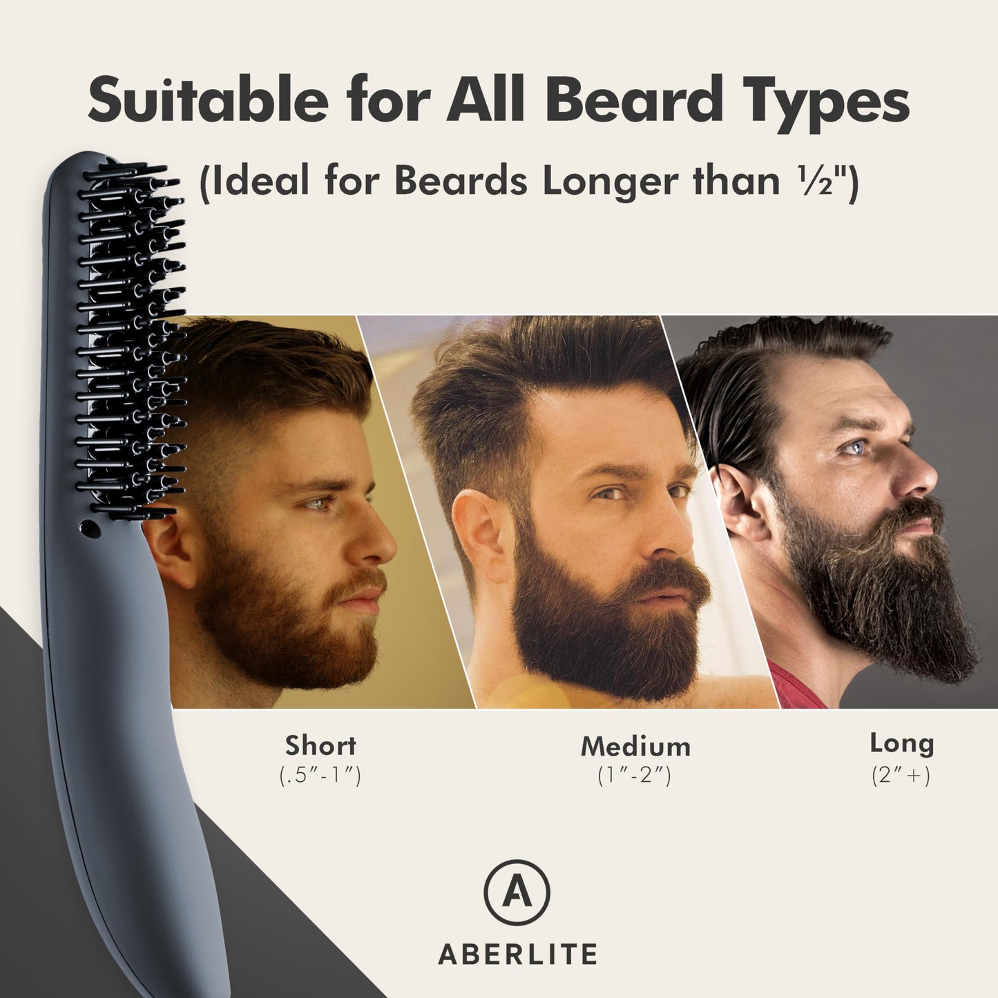 Aberlite EDC - Men's Professional Heated Beard Straightening Brush and Grooming Tool (for 0.5 inch plus Beards) (Black)