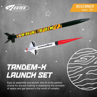 Estes 1469 Tandem X Rocket-Building Kit, Beginner Flying-Rocket Model Kit for Ages 10+, Includes Launch Pad and Controller