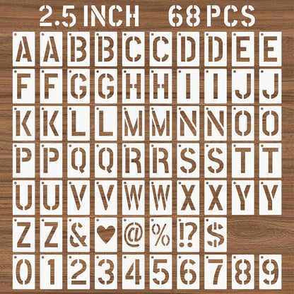 DZXCYZ 2.5 Inch Letter and Number Stencils, 68 Pcs Reusable Plastic Alphabet Spray Paint Stencils for Painting on Wood, Wall, Fabric, Rock, Signage, Door Porch, DIY Art Projects