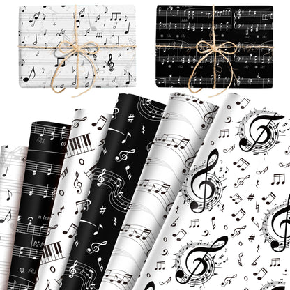 12 Sheets Music Notes Wrapping Paper Black White Pattern Gift Wrap Paper Music Themed Birthday Wrapping DIY Crafts Papers Party Favors Supplies