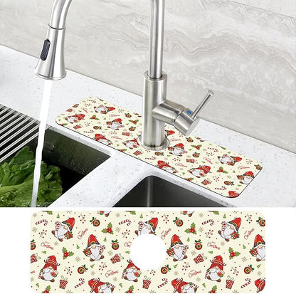 Christmas Santa Claus Kitchen Sink Splash Guard Mat Absorbent Fast Drying Mat