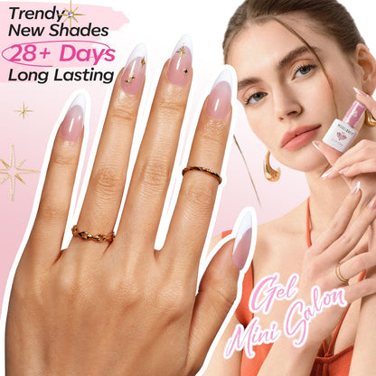 Modelones Gel Nail Polish Kit with UV Light, Milky White Nude Glitter Pink Red Gold Fall Metallic Manicure Set with Base Top Coat Star Stickers 4 Colors Gel Mini Salon Nail Art Gift for Women Girl