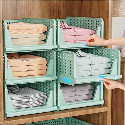SNSLXH 5 Pack Stackable Closet Organizer Box, Space-Saving Clothes Storage