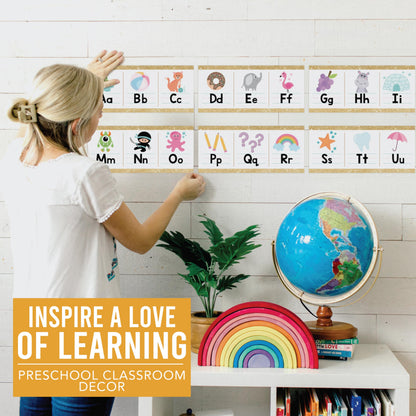Hadley Designs Alphabet for Classroom Wall Decor - ABC Posters for Classroom Wall Chart Preschool & Kindergarten, ABC Letters & Number Line Elementary, Alphabet Cards, Varsity Letter Classroom Decor