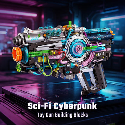 QiqoPoyee Cyberpunk Gun Building Set for Adults, Futuristic Mechanical Construction Kit with LED Lights, Sci-Fi Collectible STEM Toy Model Kit Gift for Teens Ages 8–12 and 14+ (1457PCS)