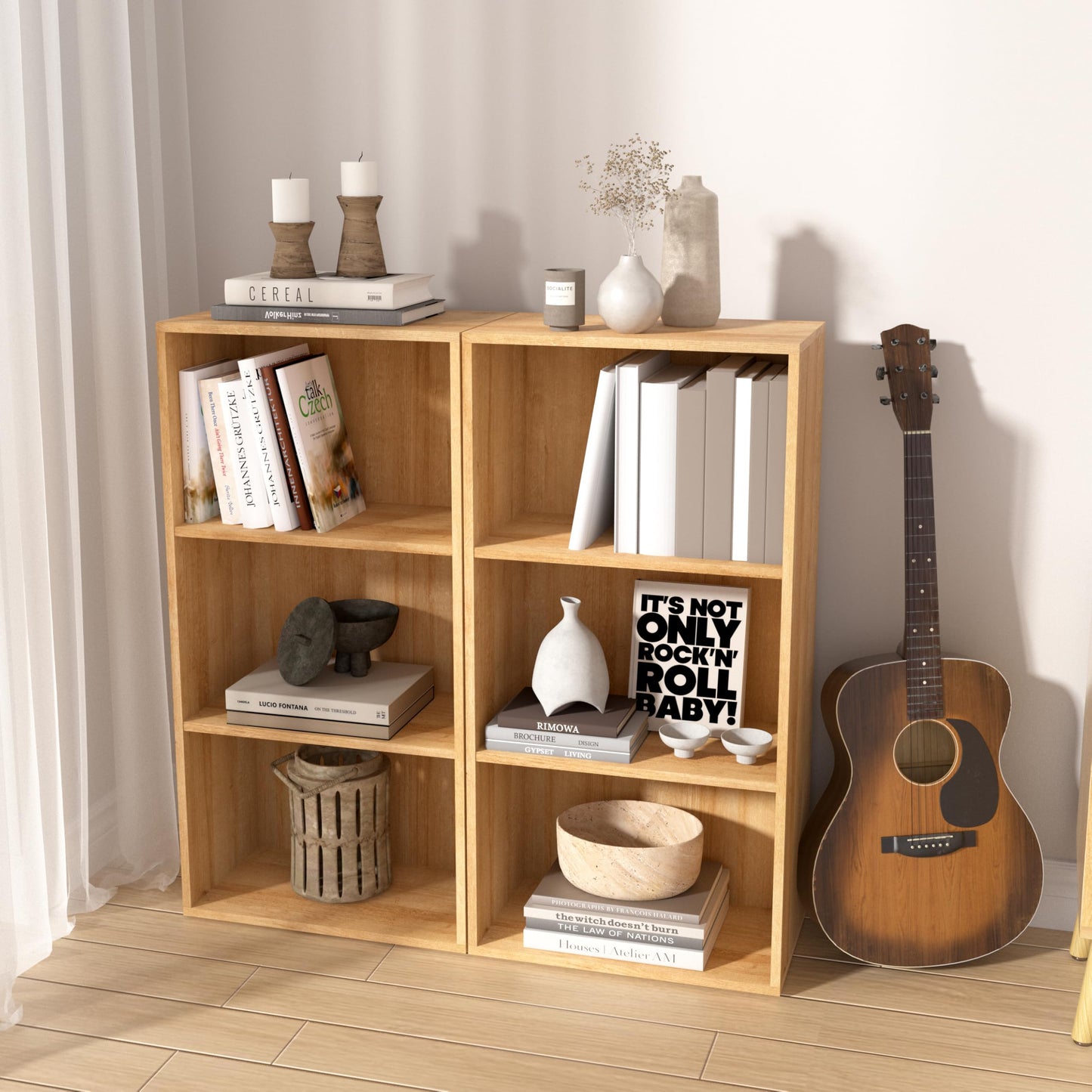 NewBeth Wooden 3 Cube Storage Organizer,3 Tier Low Bookcase Freestanding Storage Display Organizer,Versatile Cubes Shelf and Cubby Unit for Any Space 15.7inch