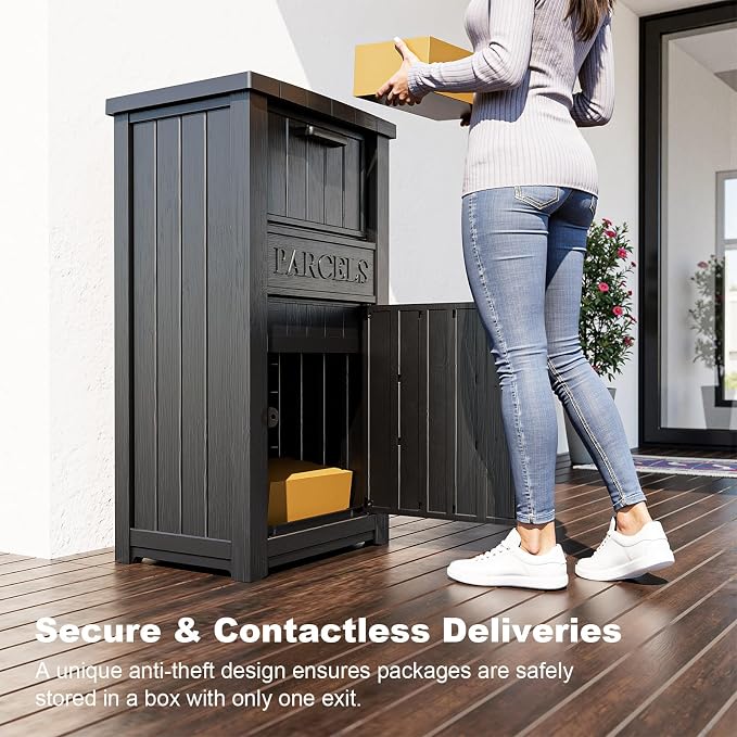 Package Delivery Box for Outside, Large Parcel Drop Box with Lockable Secure, Waterproof and Anti-Theft Storage for Porch, Curbside, House (Black)