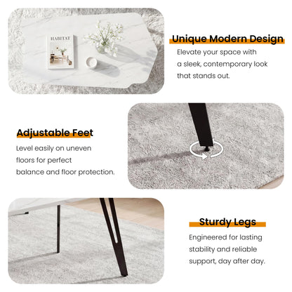 Manora Irregular Marble Pattern Coffee Table, Modern Small Center Table with Unique Shape Top, Faux Marble Wood Table for Living Room, Home Office, Apartment, Minimalist Accent Tea Table