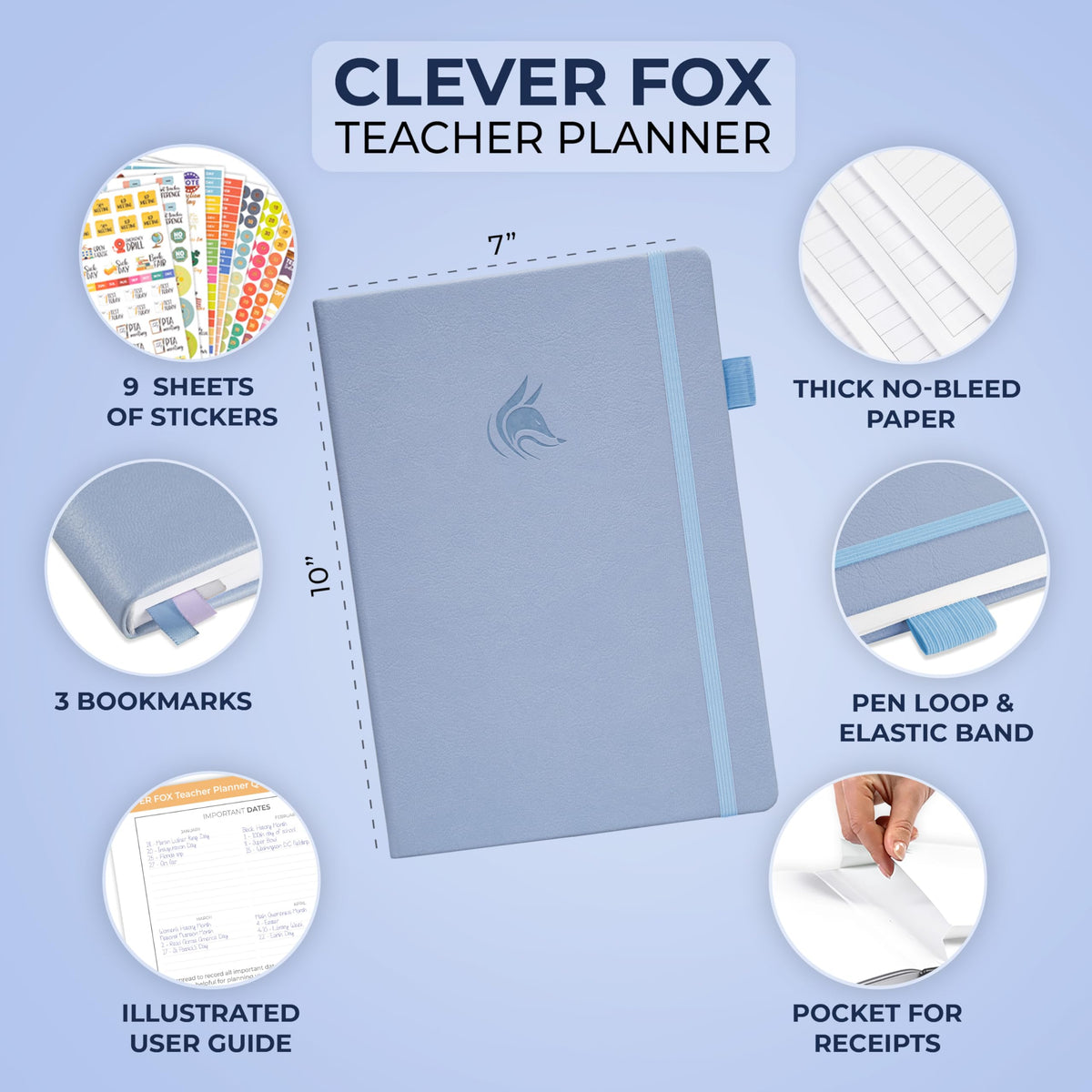 Clever Fox Teacher Planner – School Year Planner with Calendars & Lesson Plans – Teacher Plan Book for Classroom & Homeschool Organization - Undated, 7x10″, Hardcover (Periwinkle)