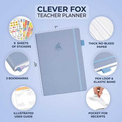 Clever Fox Teacher Planner – School Year Planner with Calendars & Lesson Plans – Teacher Plan Book for Classroom & Homeschool Organization - Undated, 7x10″, Hardcover (Periwinkle)