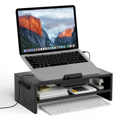 AFOOYO Adjustable Wood Laptop Stand, Ergonomic Height Angles Computer Holder Riser for Desk Compatible with Air, Pro, Dell, HP, Lenovo More 10-17.3" Laptops, Black