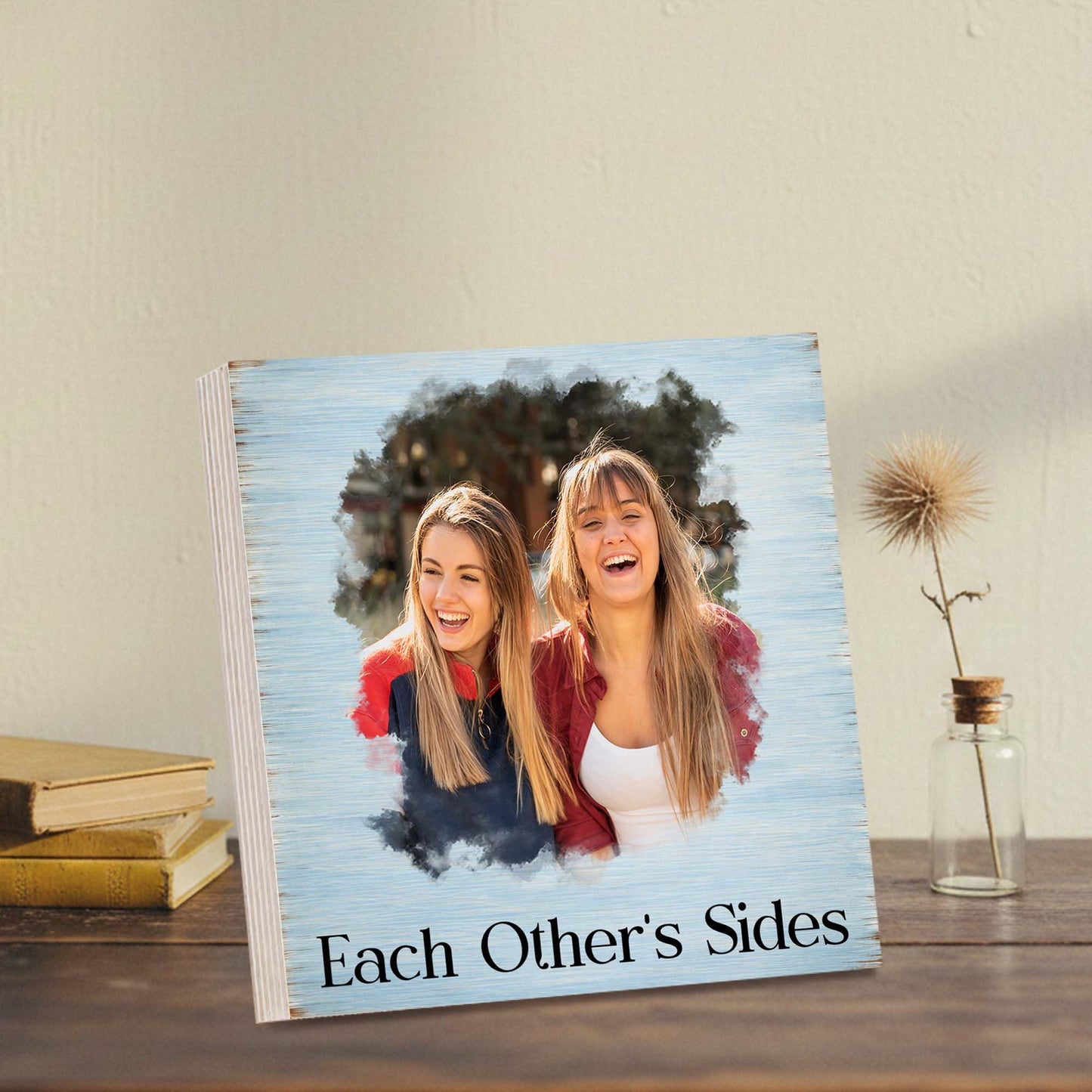 Personalized Wooden Block Sign with Custom Photo, Couple Family Friend Picture Shelf Sitter, Rustic Home Decor Keepsake Anniversary Wedding Gift