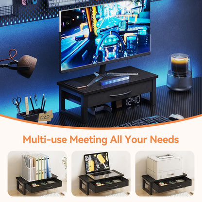 HEWORLIF Computer Monitor Stand Riser, Desk Organizers and Accessories with Drawer, 2-Tier Laptop Stand for Desk, Office Organizer Storage, Wood