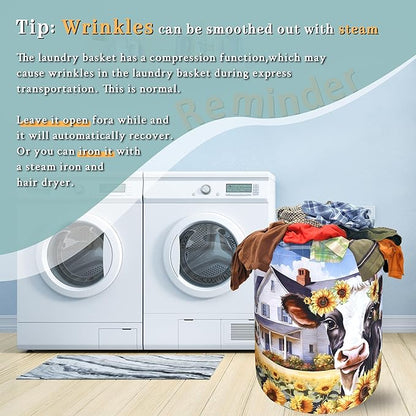 Cows Sunflower Laundry Basket Cow Foldable Funny Laundry Hamper Oxford Cloth