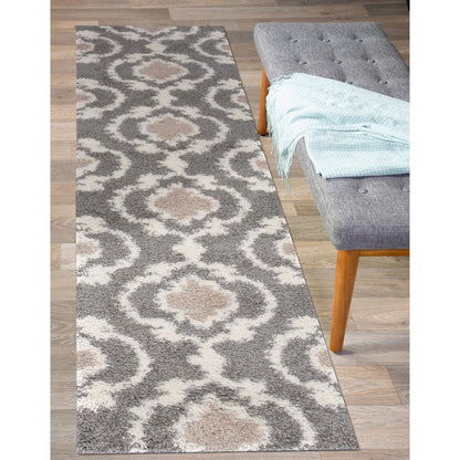 Rugshop Cozy Moroccan Trellis Gray/Cream 2' x 7'2" Indoor Shag Area Rug Runner