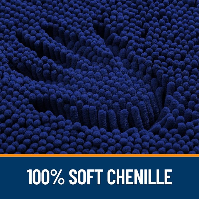 OLANLY Bathroom Runner Rugs 47x17, Extra Soft Absorbent Chenille Bath Rugs, Rubber Backing Quick Dry, Machine Washable Long Bath Mats for Bathroom Floor, Tub and Shower, Home Decor Accessories, Navy