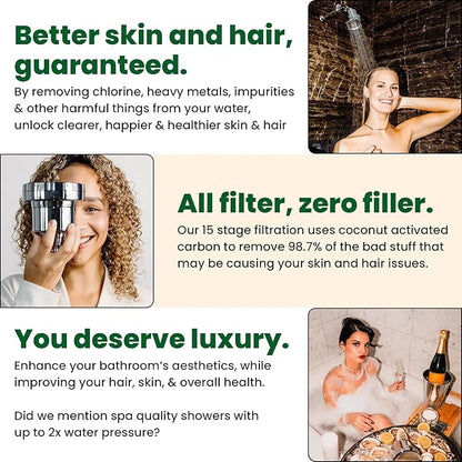 Eskiin Filtered Showerhead - Best Shower Head With Filters For Healthy Hair & Skin - High Pressure Water Softener For Hard Water - Reduce Dandruff, Protect Colored Hair, And Soothe Dry Skin (Chrome)