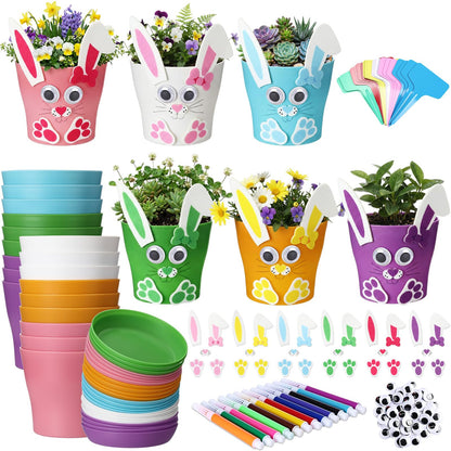 Ferrochef 24 Set Easter Bunny DIY Flower Pots Crafts Bulk Bunny Plant Cute Crafts Pot Graduation Party Favors Spring Decorative Garden Pots DIY Painting Kit Creative Gifts Art Project