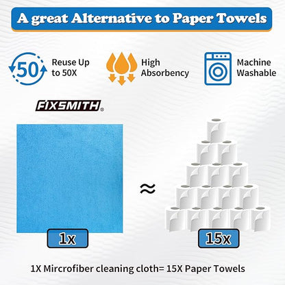 FIXSMITH Microfiber Cleaning Cloth, Shop Towels Bulk, Microfiber Towels