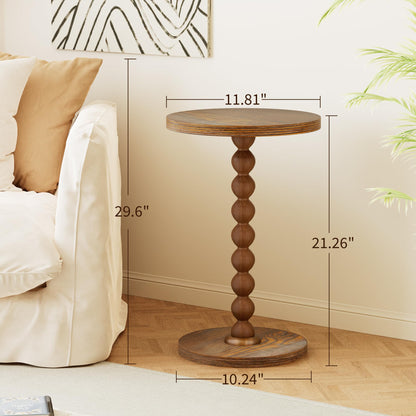 TEROL Round Side Table, Drink Table for Small Spaces, Modern Accent Nightstand with Rubberwood Leg for Living Room, Bedroom, Corners, and Office (Brown)