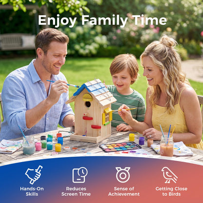 DIY Wooden Bird House Kit–Unfinished Natural Wood Hanging Birdhouse for Outdoor Garden Decor, Creative Craft Set for Kids & Adults