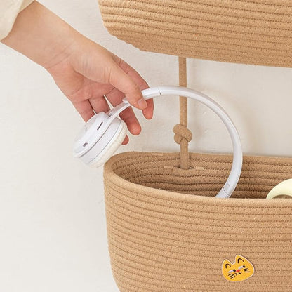TeoKJ Over the Door Hanging Basket, 3-Tier Woven Cotton Wall-Mounted Storage