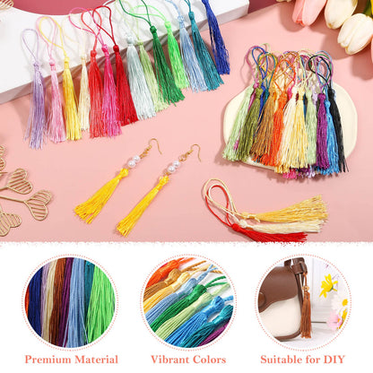 Bookmark Tassels Bulk, Cridoz 200Pcs Small Tassels Silky Handmade Soft Craft Mini Tassels with Loops for Bookmarks, DIY Crafts and Jewelry Making, 40 Colors