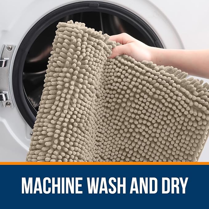 OLANLY Large Bathroom Rugs 59x35, Extra Soft Absorbent Chenille Bath Rugs, Rubber Backing Quick Dry, Machine Washable Bath Mats for Bathroom Floor, Tub and Shower, Home Decor Accessories, Warm Taupe