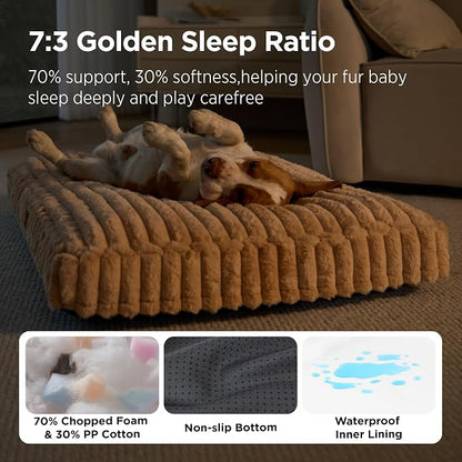 Bedsure ComfyFleece™ Dog Bed Large Sized Dog Crate Pillow 35x22 Sandy Beige | Aesthetic Crate Bed for Balanced Support Cute Chopped Foam Pad with Removable Washable Cover Non-Slip Waterproof Cozy Pet Mat